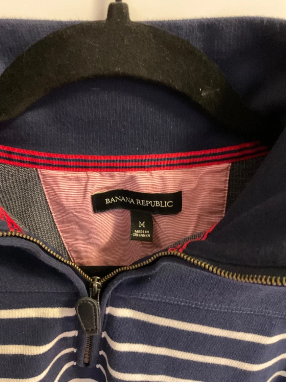 Banana Republic Men’s M Navy Cream Striped Quarter Zip Pullover Preppy